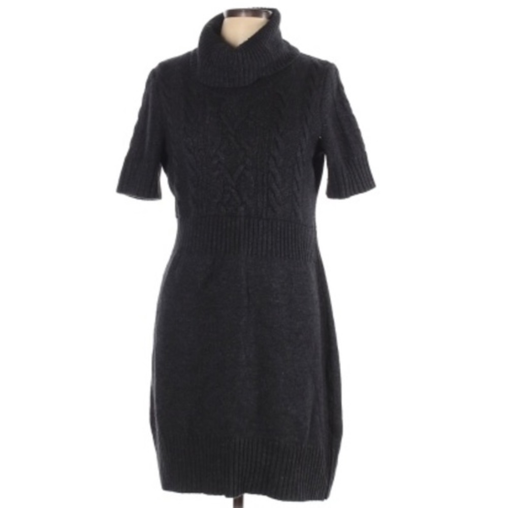 LOFT size L dark grey wool blend cowl neck short sleeve short knit sheath dress